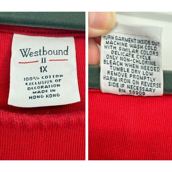 VTG Westbound Christmas Dress PLUS 1X Red Reindeer Santa Sleigh Cotton Back Slit - Picture 9 of 15